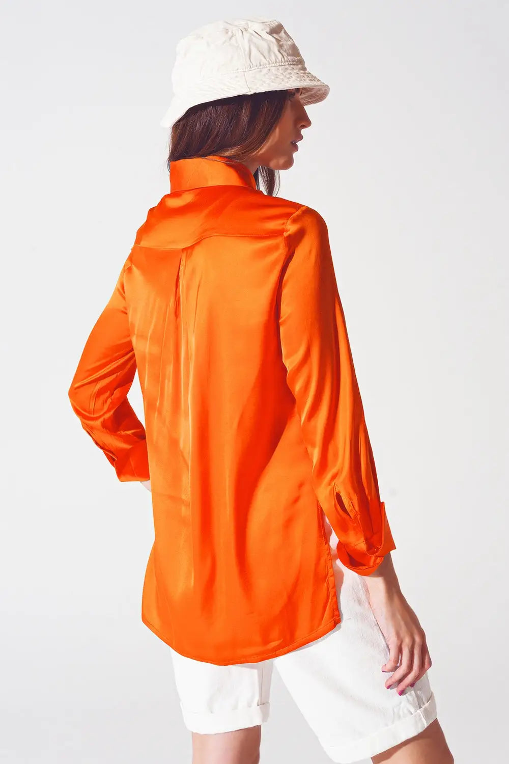Satin shirt with split cuff in orange - Shirts