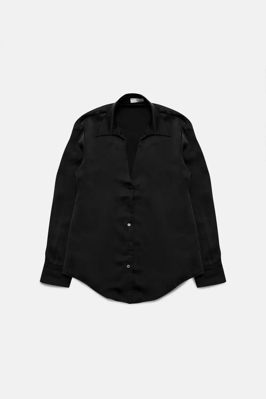 Satin shirt with v neck in black - Shirts