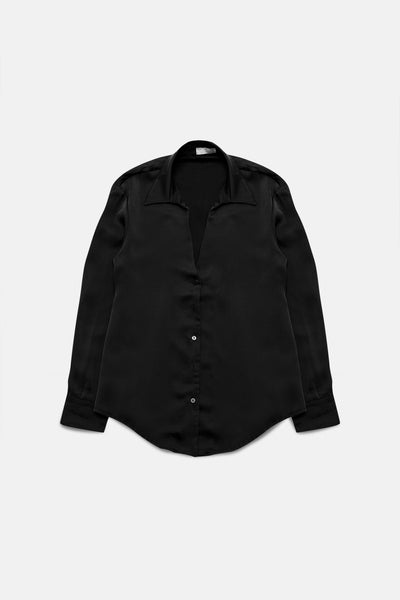 Satin shirt with v neck in black