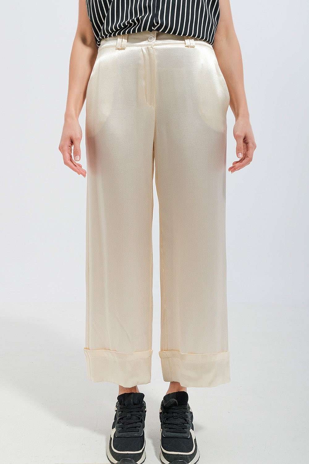 Q2 Satin wide leg suit Pants in cream