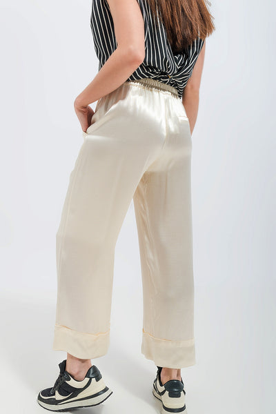 Satin wide leg suit Pants in cream