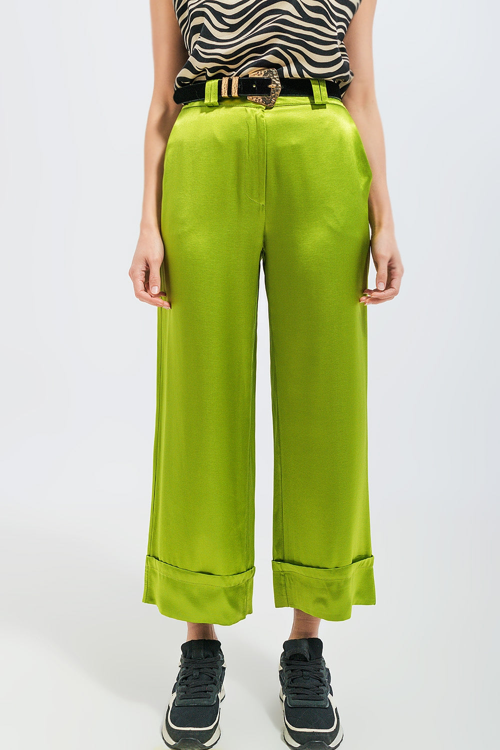 Q2 Satin wide leg suit Pants in green