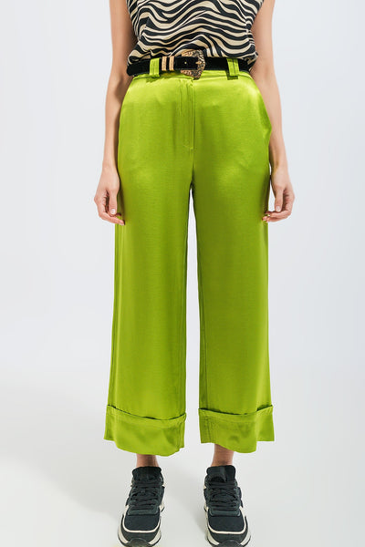 Q2 Satin wide leg suit Pants in green