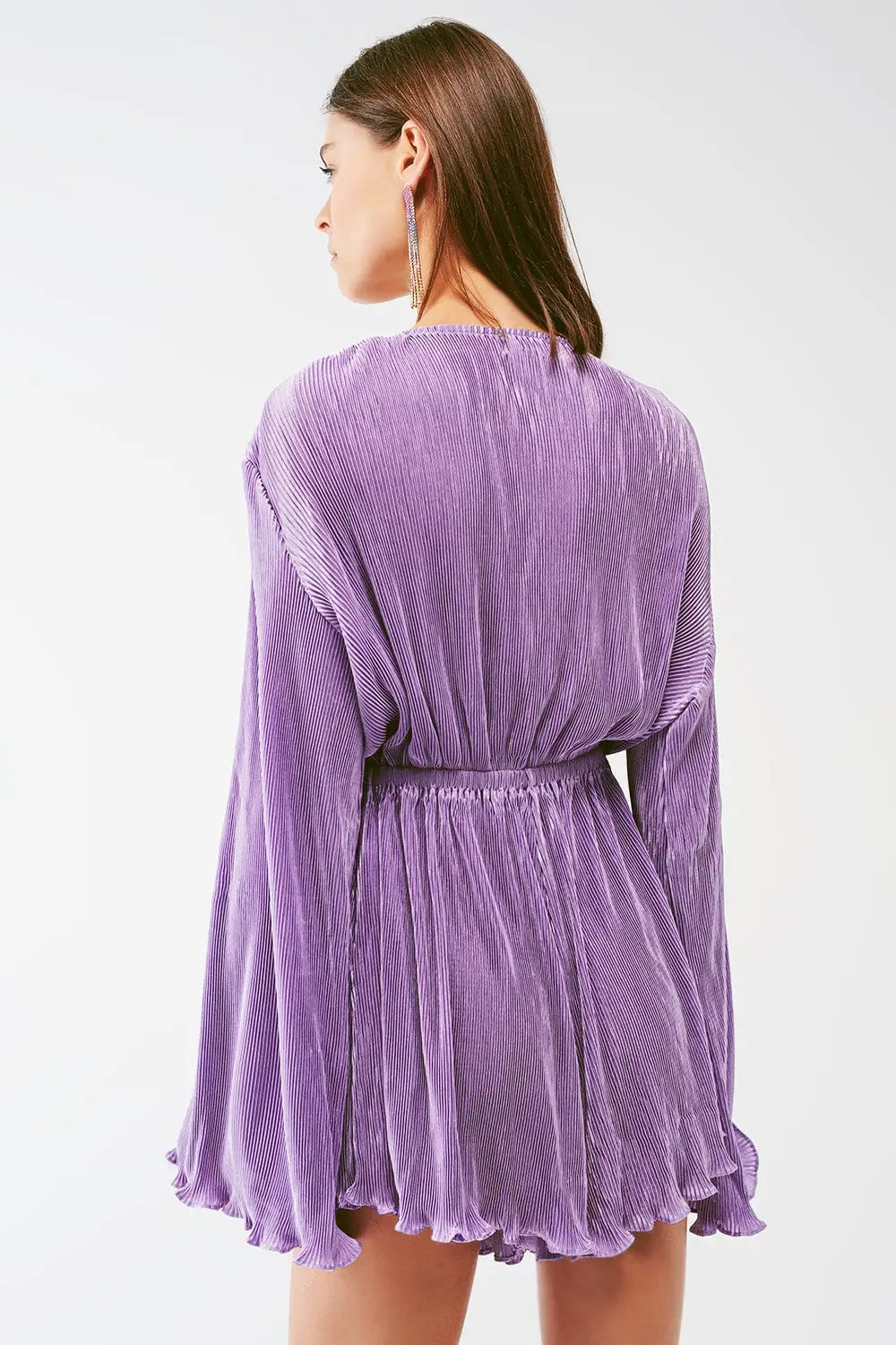 Satin Wrap Deatil Pleated romper in lilac - Dresses