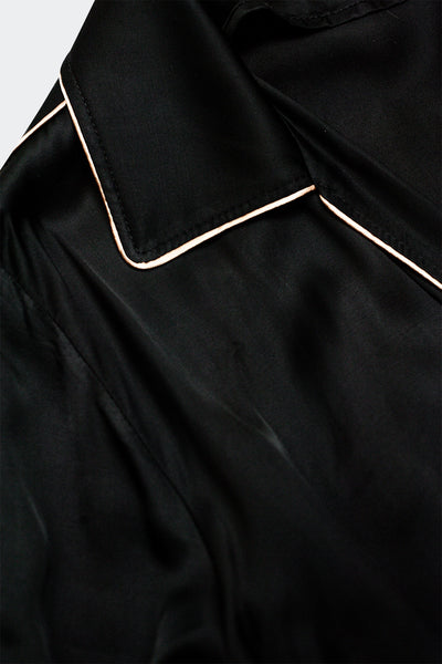 Satin wrap front maxi dress in black satin