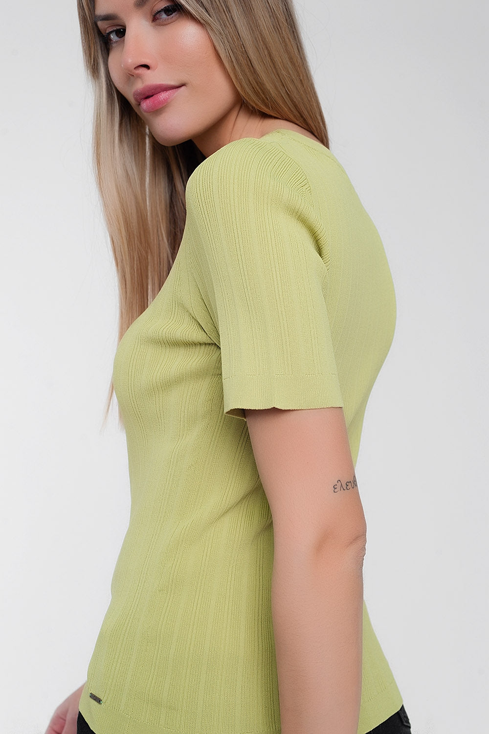 Scoop neck jumper with short sleeve in green