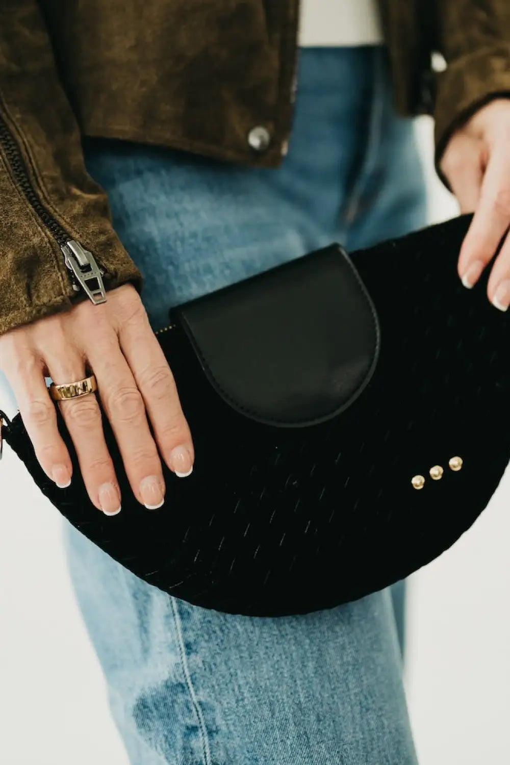 Selena Suede Flap Crossbody - Black - Crossbody Bag