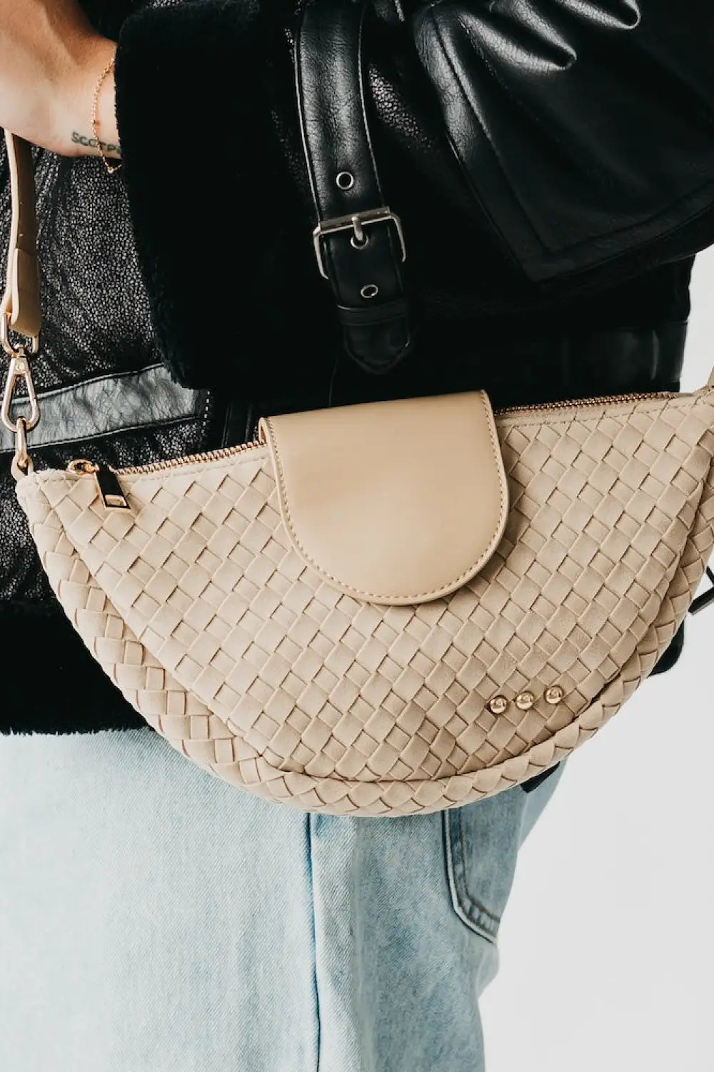 Selena Suede Flap Crossbody - Oat - Crossbody Bag