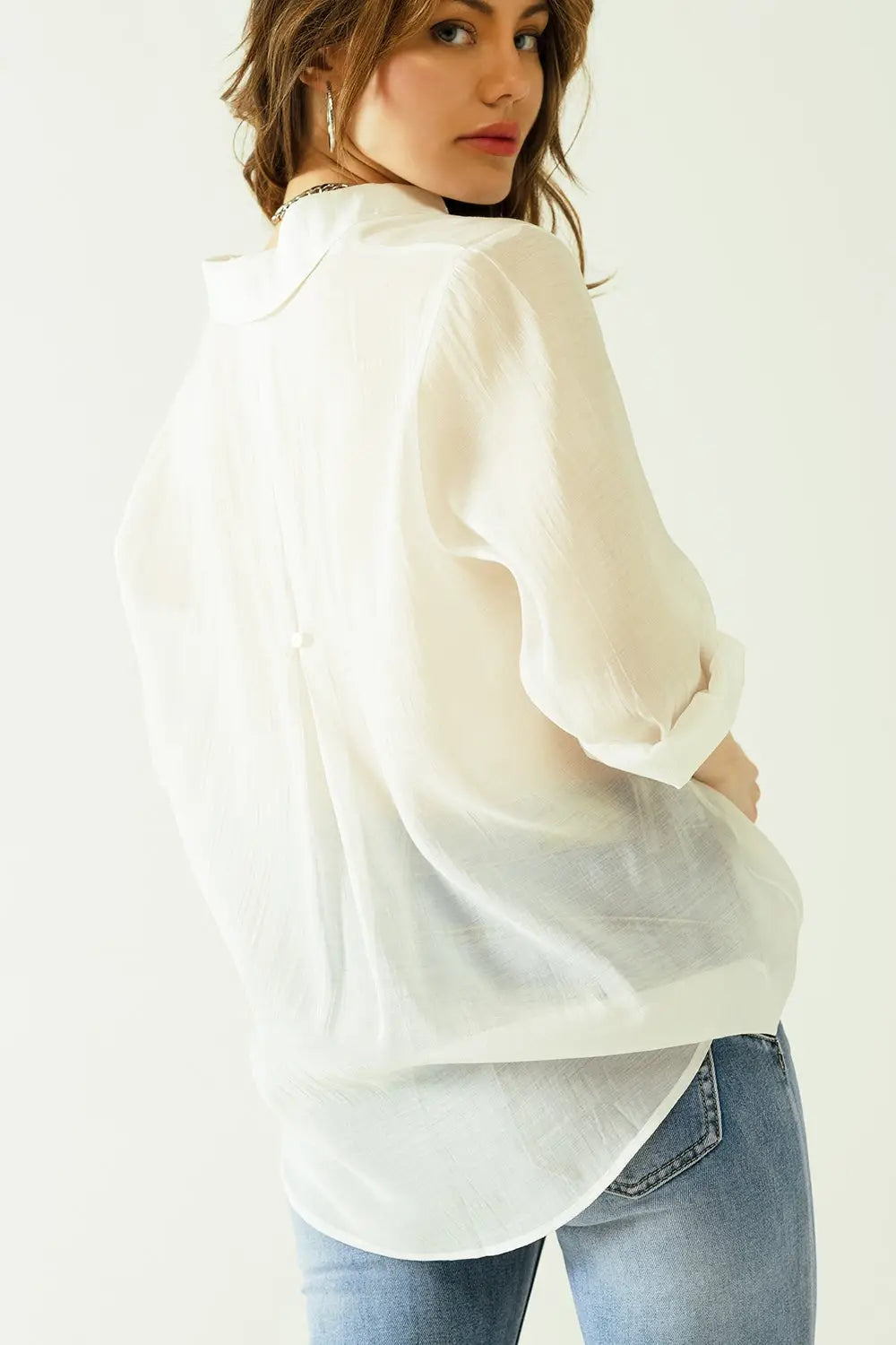 Semi sheer tencel shirt with chest pocket in white - Shirts