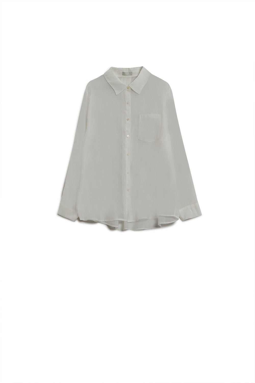 Semi sheer tencel shirt with chest pocket in white