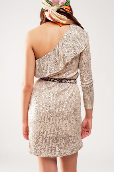 Sequin long sleeve mini dress in gold