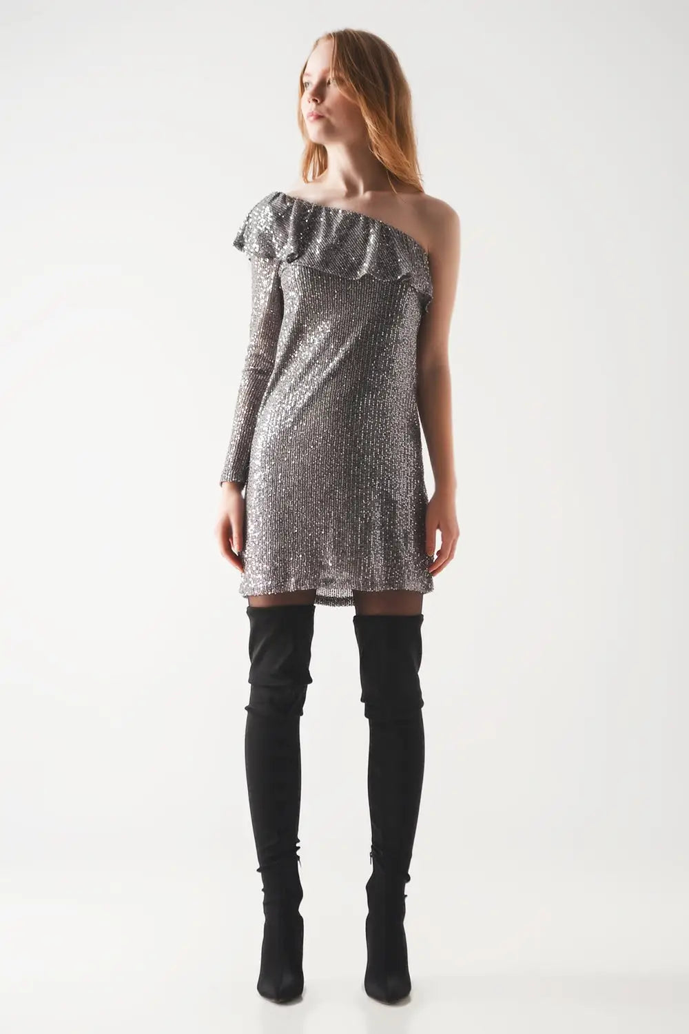 Sequin long sleeve mini dress in silver - Dresses