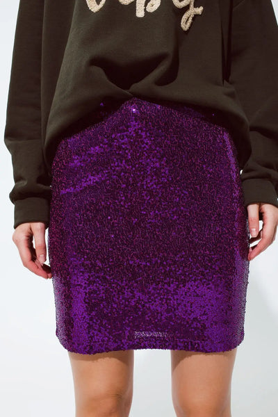 Sequin mini skirt in purple color - Skirts