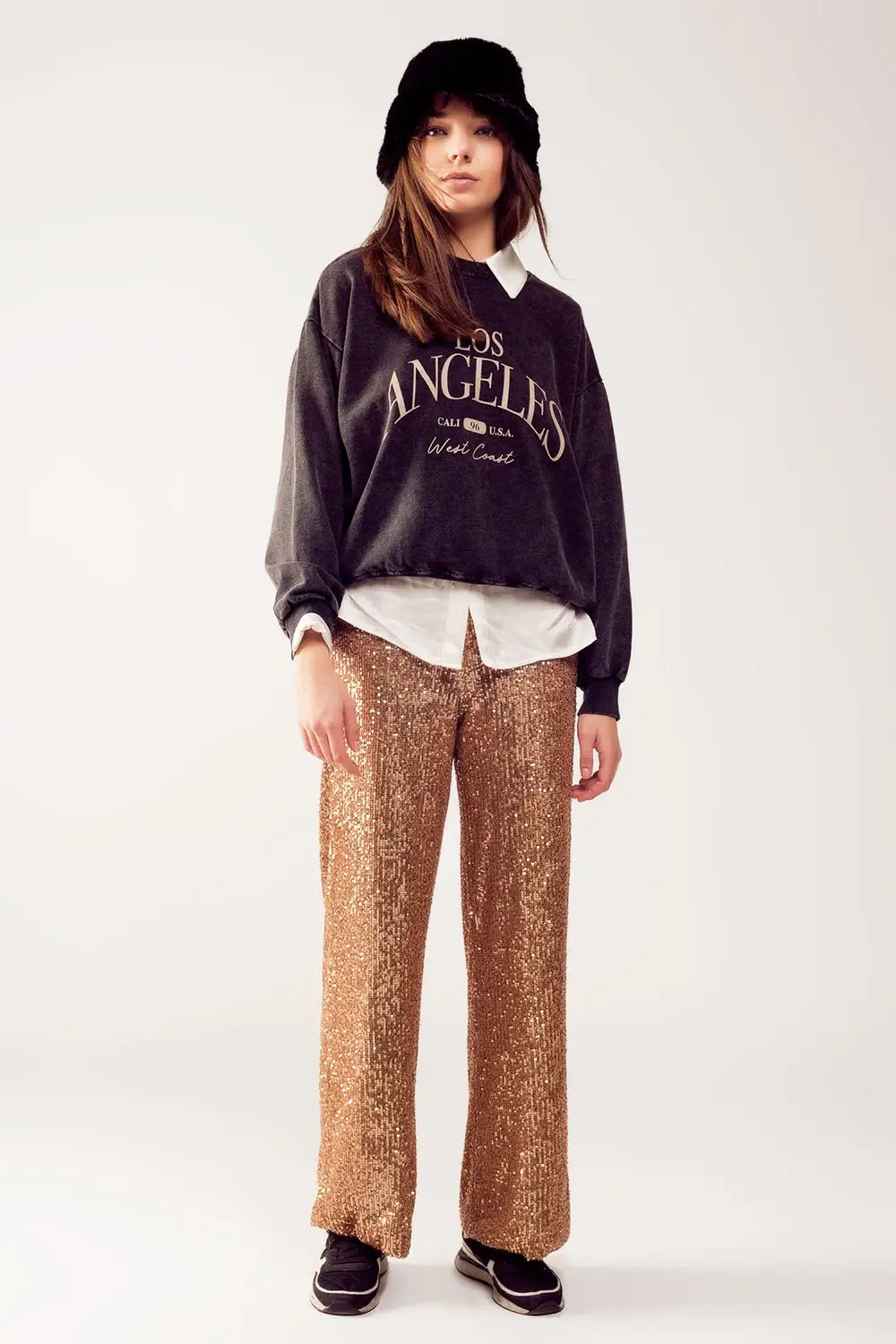 Sequin wide legs pants in gold - Pants
