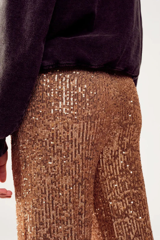Sequin wide legs pants in gold - Pants