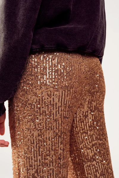 Sequin wide legs pants in gold - Pants
