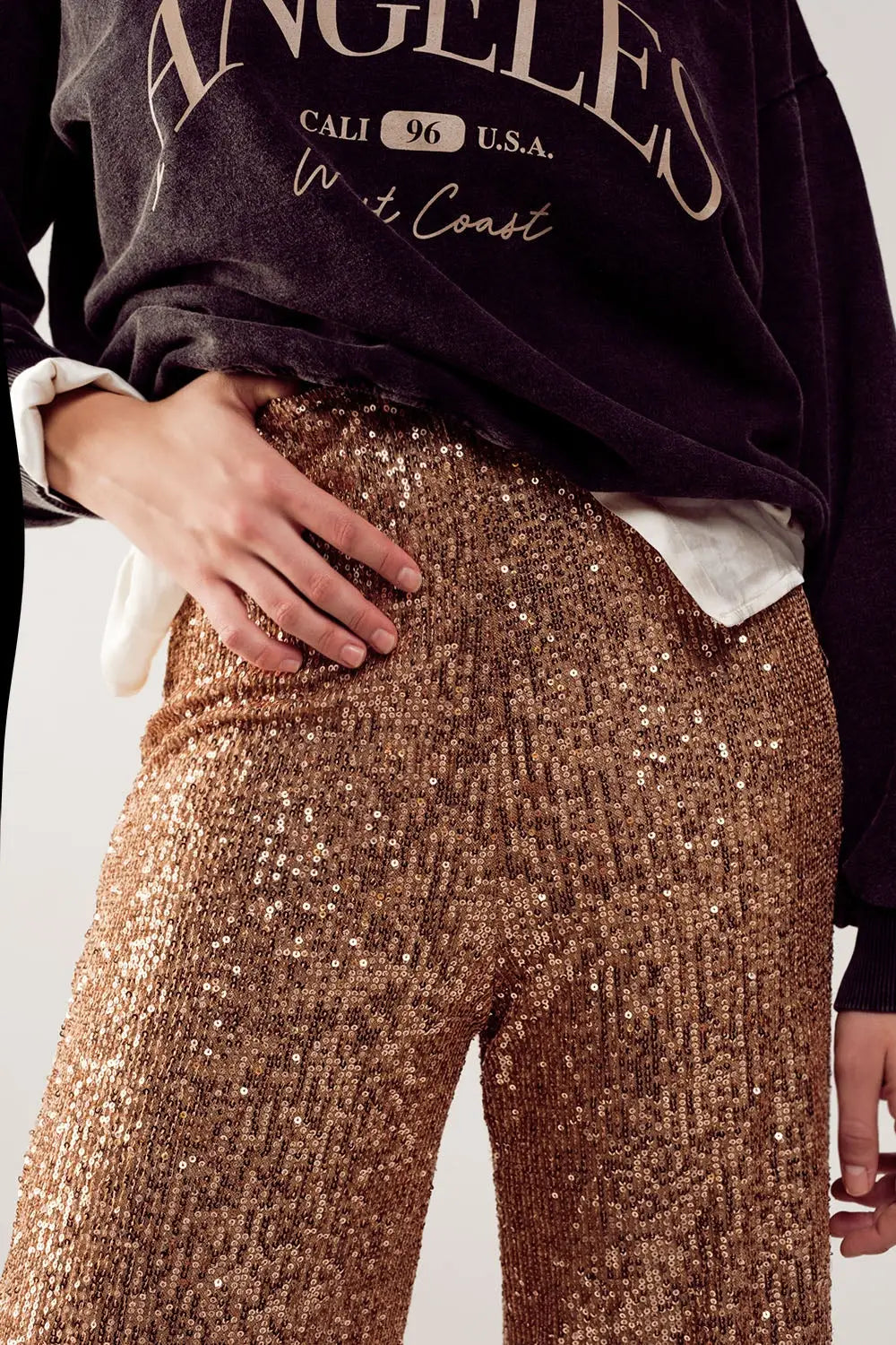 Sequin wide legs pants in gold - Pants