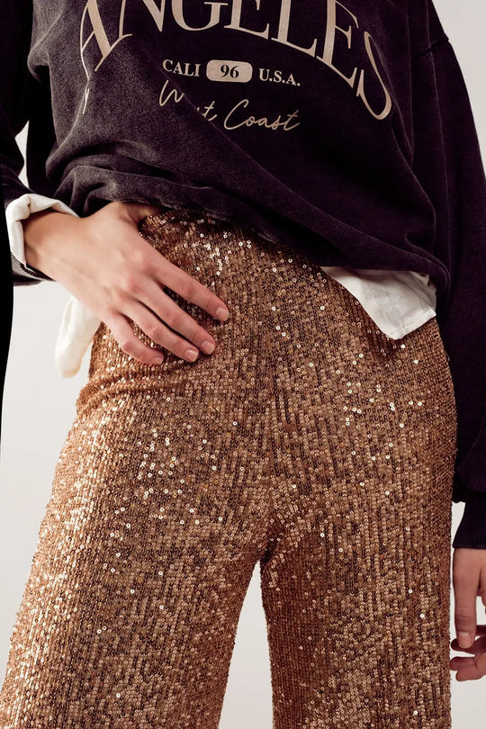 Sequin wide legs pants in gold - Pants