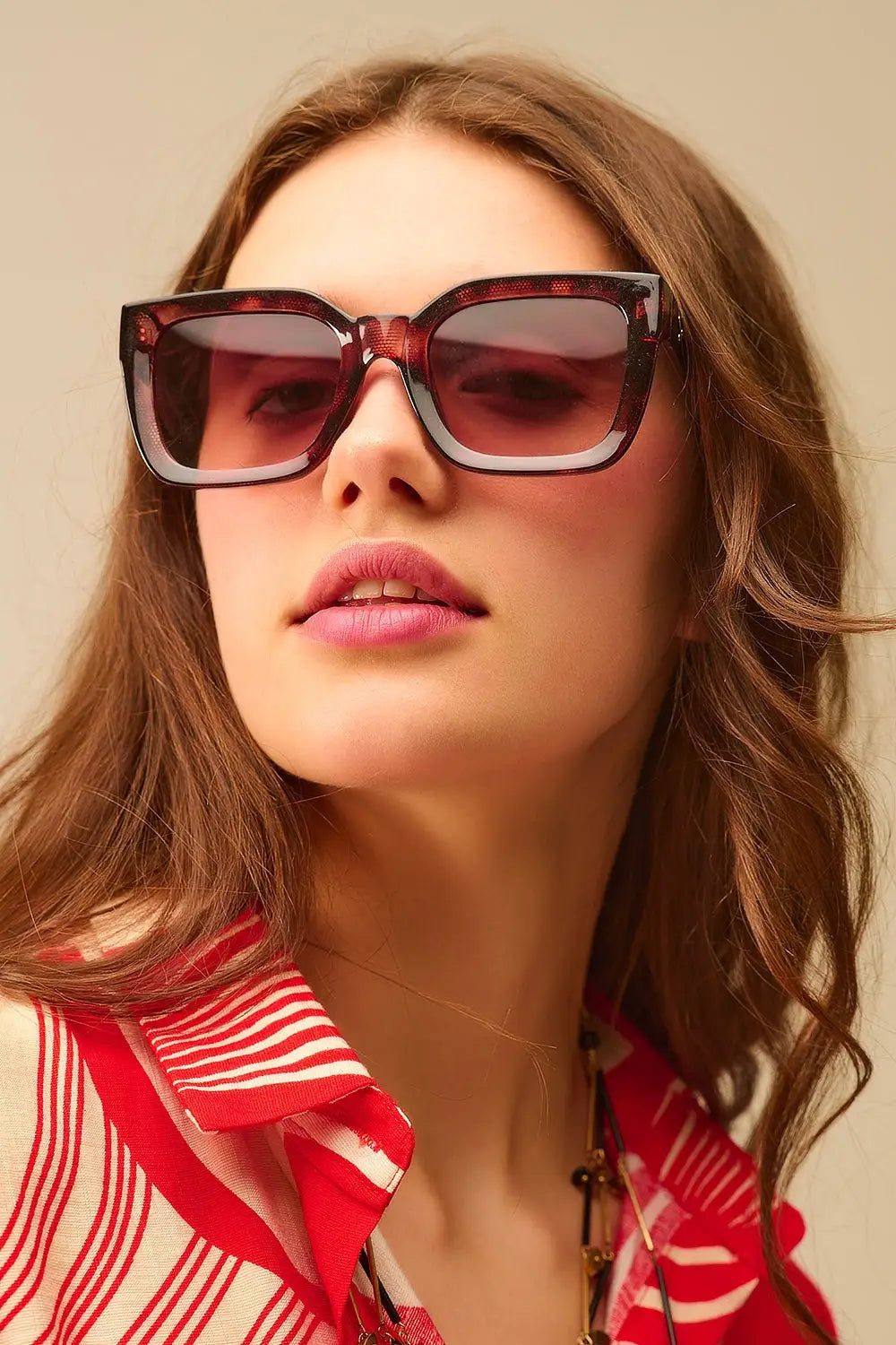 shaded brown Oversized square sunglasses - One Size / Beige