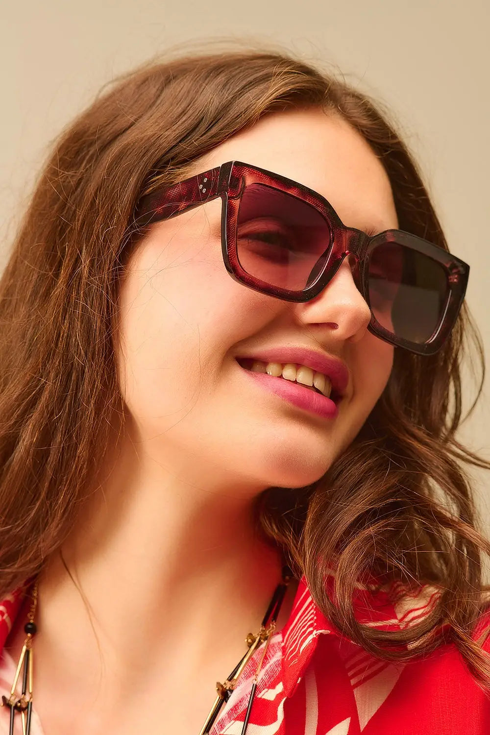 shaded brown Oversized square sunglasses - One Size / Beige