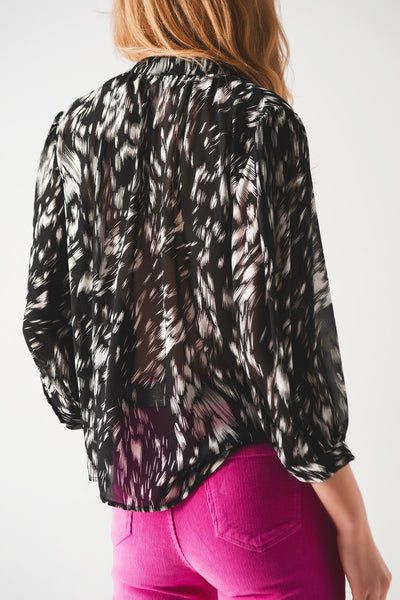 Sheer chiffon printed top in monochrome