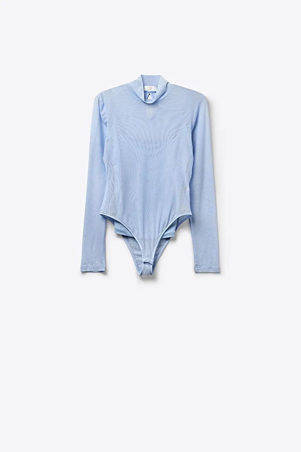 sheer mesh chiffon Long Sleeve Mock Neck Bodysuit in light blue - Tops