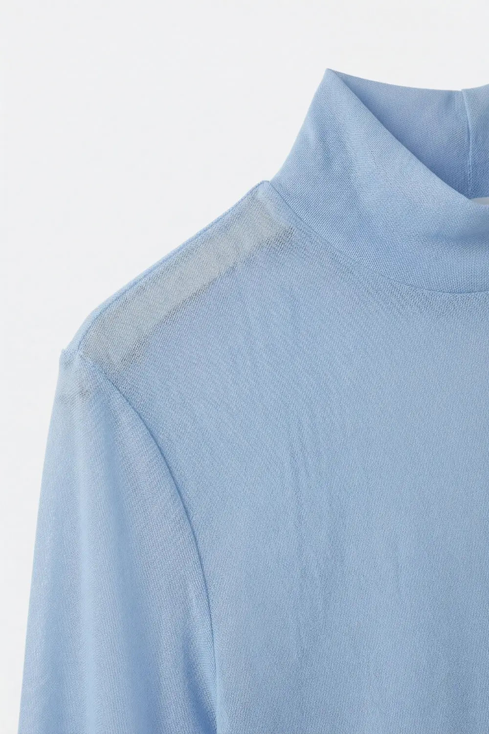 sheer mesh chiffon Long Sleeve Mock Neck Bodysuit in light blue - Tops