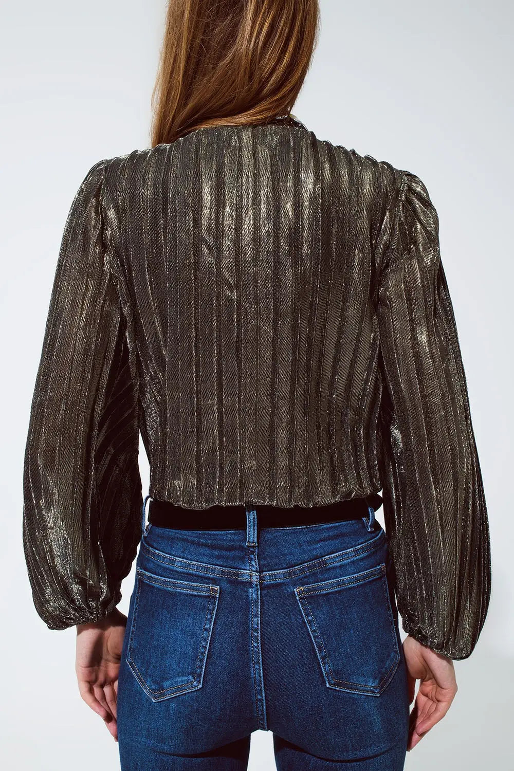 Shiny Glitter Body with Deep V Neck in gold - Tops