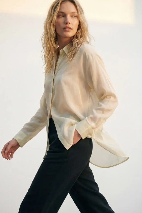 Q2 shiny satin Shirt with Relaxed Fit in white color