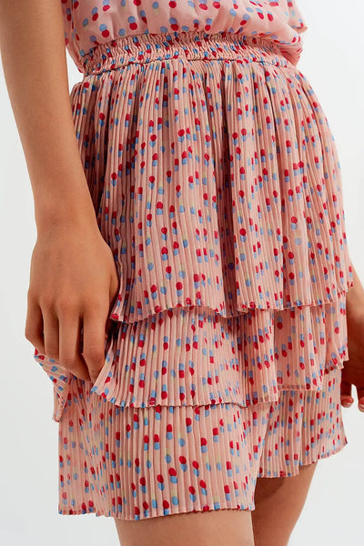 Shirred mini dress with peplum in pink - Dresses