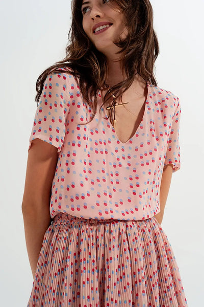 Shirred mini dress with peplum in pink - Dresses