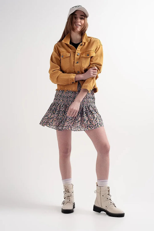 Shirred skater skirt co-ord in black ditsy floral - Skirts