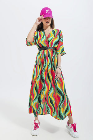 Q2 Shirt dress in green abstract swirl print