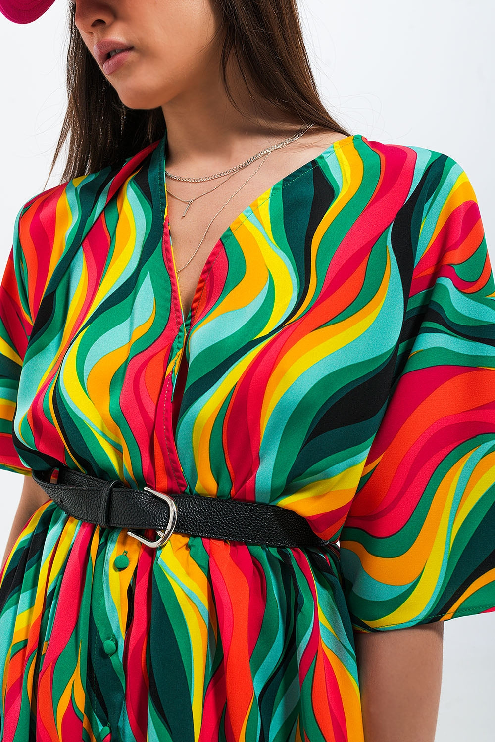 Shirt dress in green abstract swirl print