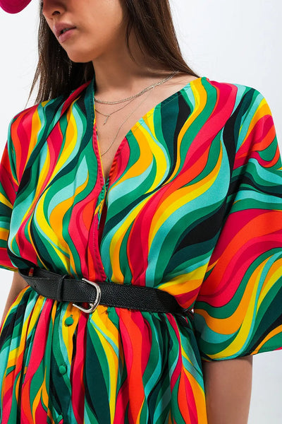 Shirt dress in green abstract swirl print - Dresses