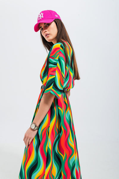 Shirt dress in green abstract swirl print