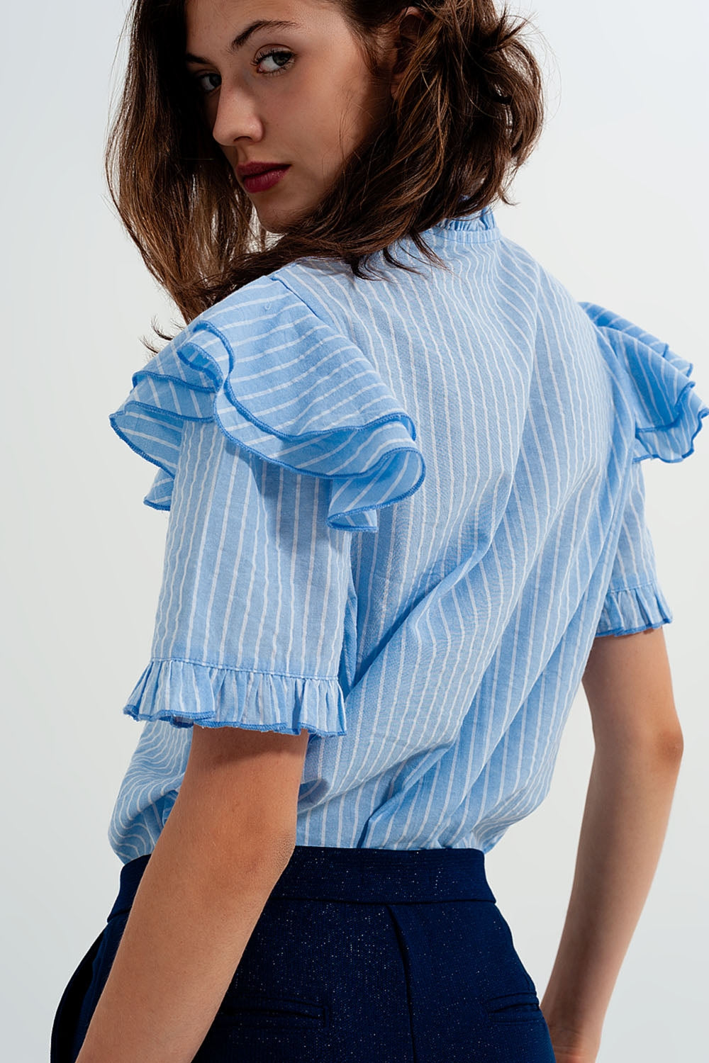 Shirt with frill detail in blue