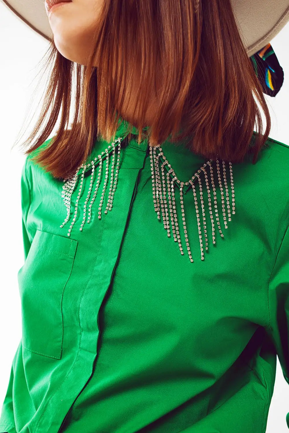 Shirt With Fringe strass Collar in Green - Shirts