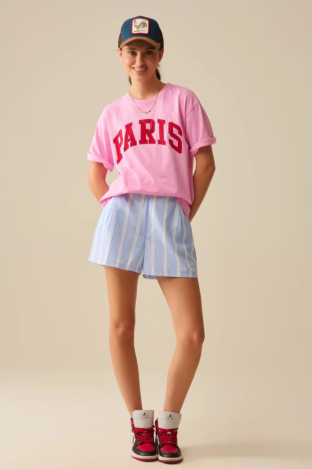 Short bleu et blanc avec poches latérales - Pantalons