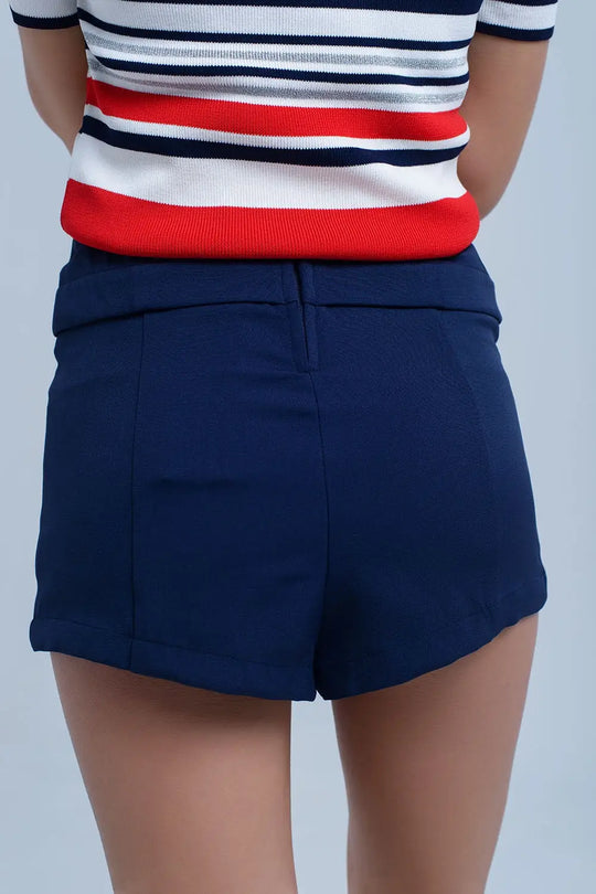 Short bleu marine avec détail de cravate - Pantalons