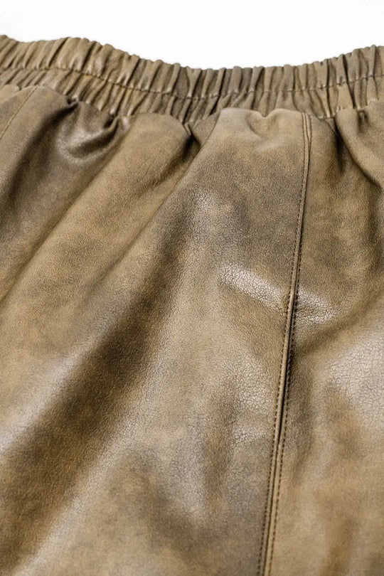 Short décontracté en faux cuir marron vintage - Pantalons