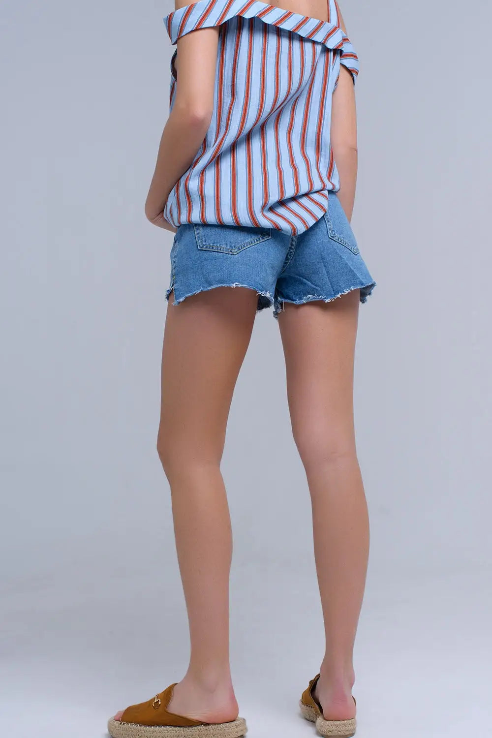 Short en denim motif floraux - Pantalons