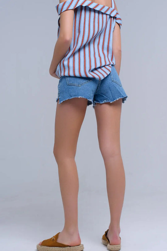 Short en denim motif floraux - Pantalons