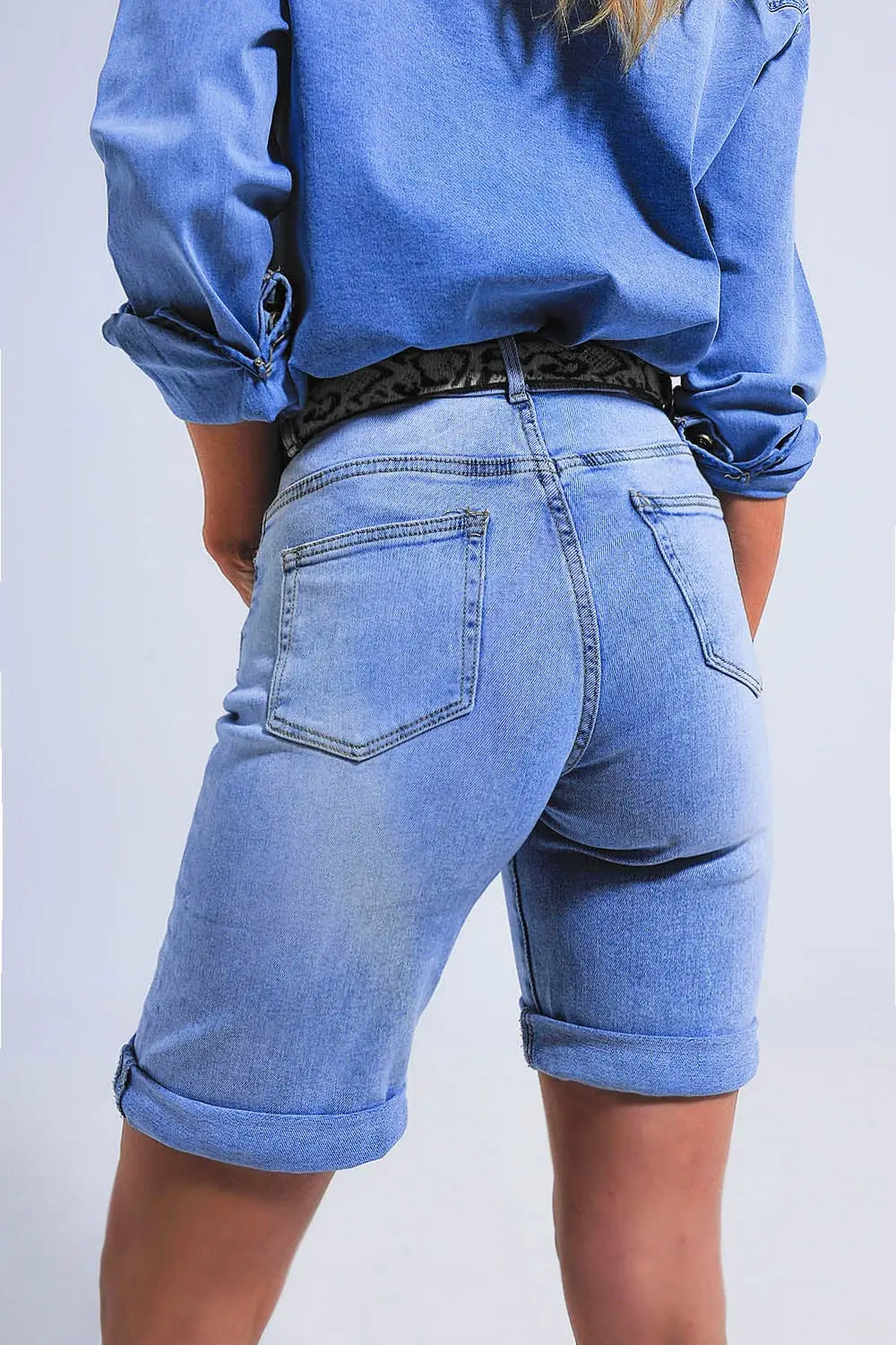 Short en jean à ourlet retroussé Bleu moyen - Pantalons