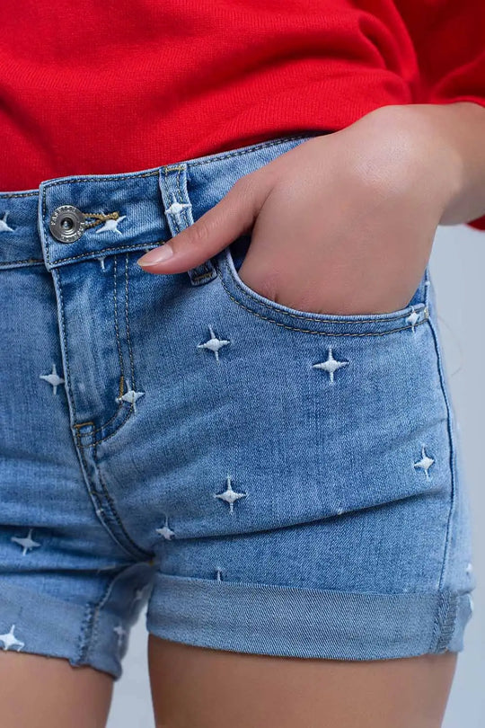Short en jean avec détail étoiles - Pantalons