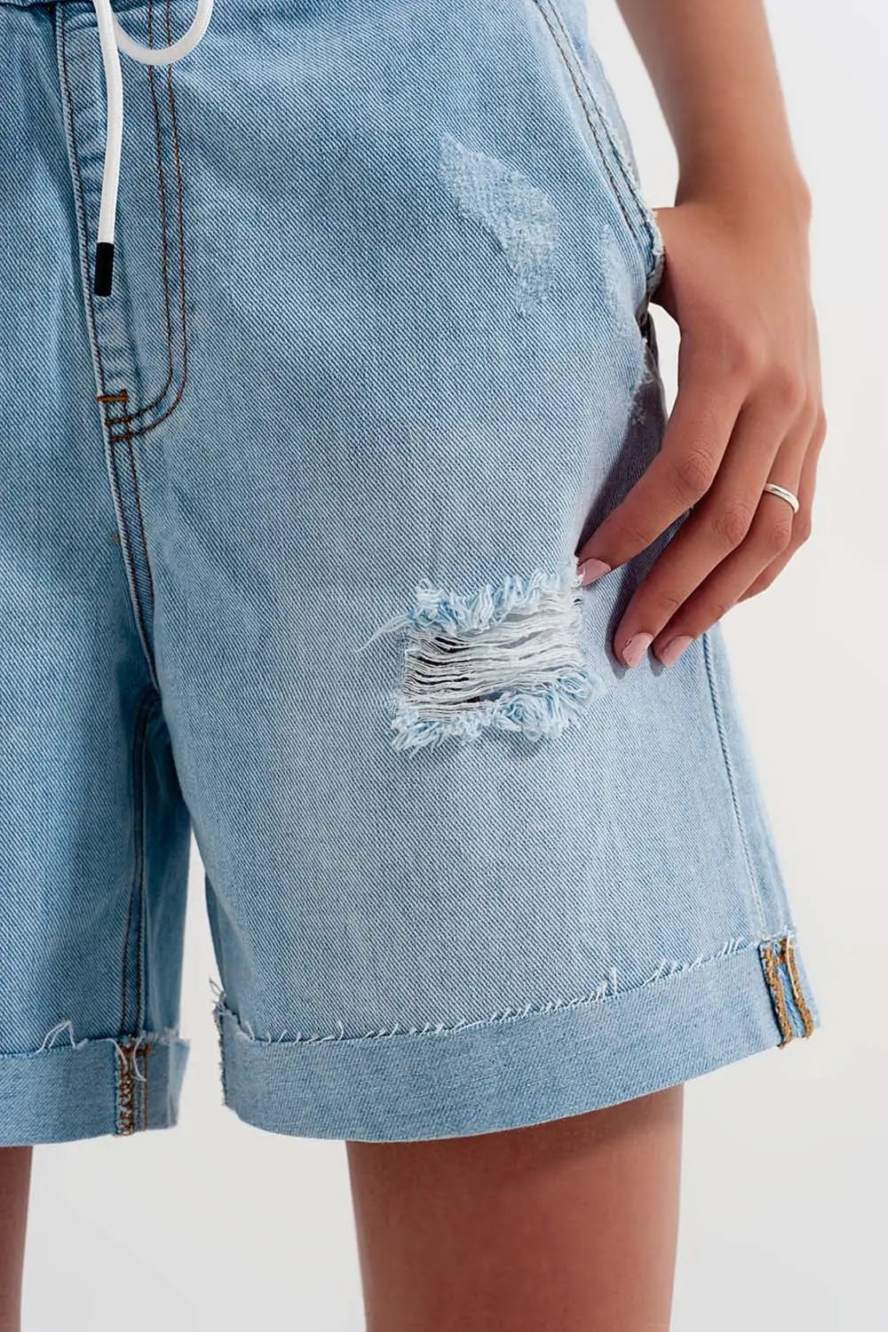 Short en jean avec élastiques Bleu délavé - Pantalons