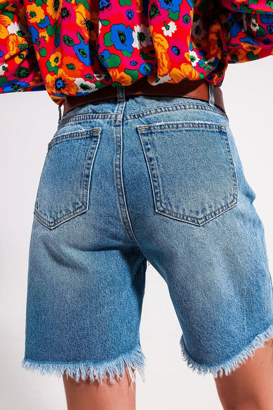 Short en jean effet vieilli Bleu clair - Pantalons