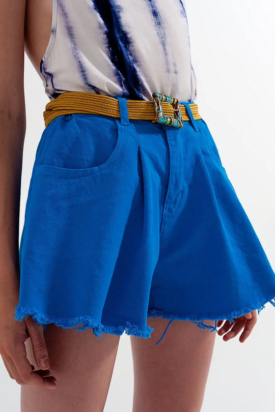 Short en jean trapèze déchiré bleue - Pantalons