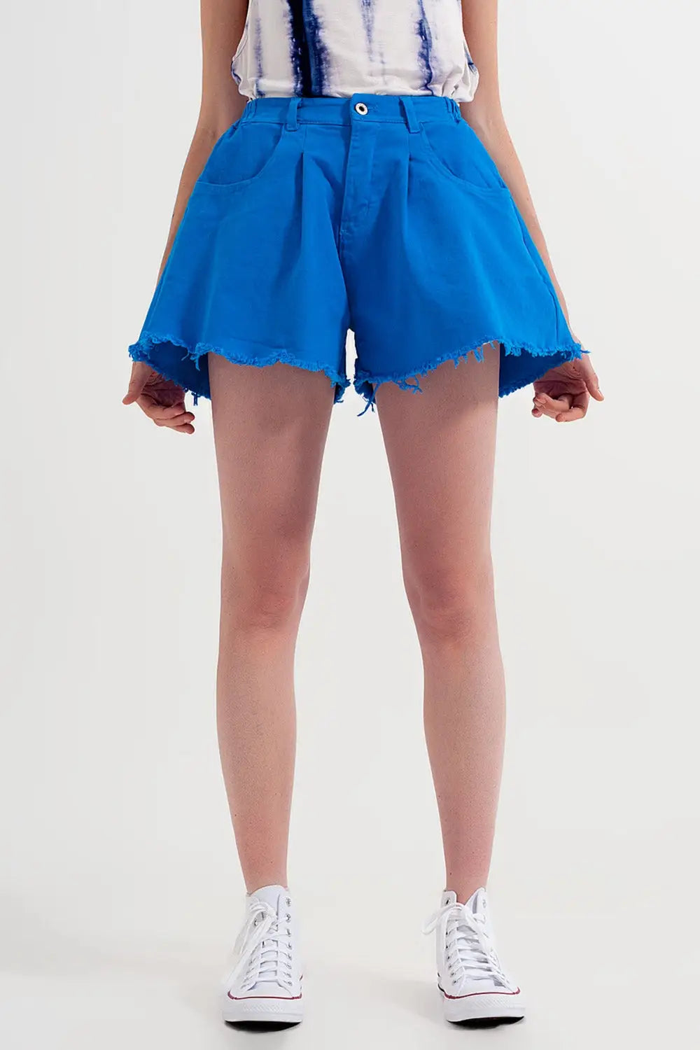 Short en jean trapèze déchiré bleue - Pantalons