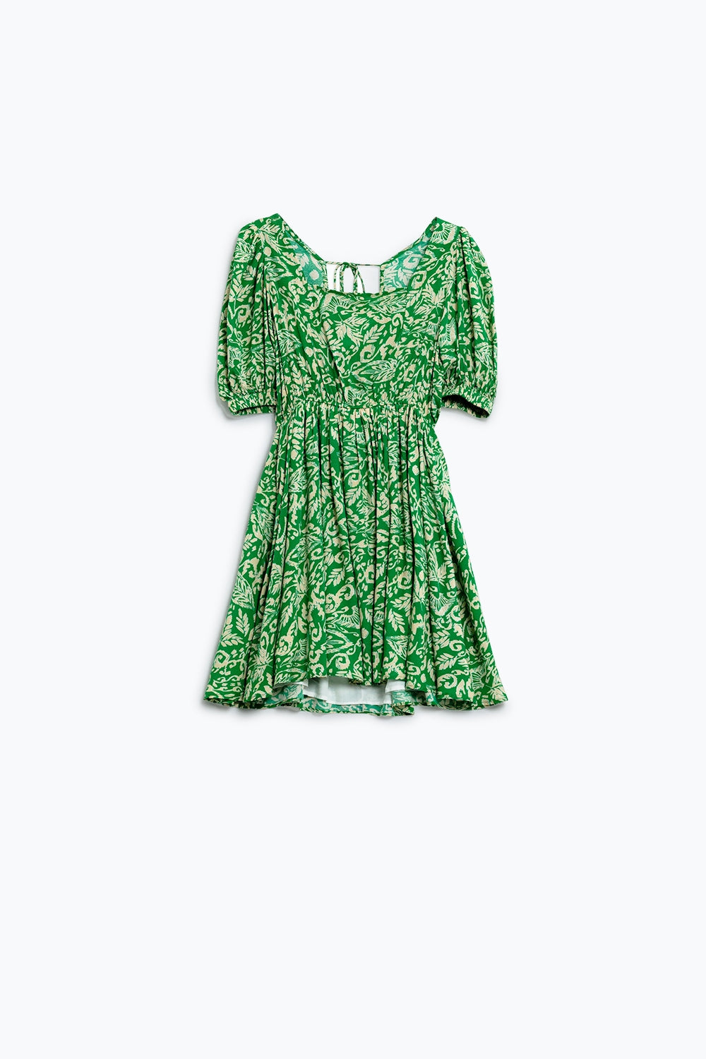 short floral print dress with gathered back in green